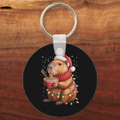 Cute Christmas Capybara With Ramen Bowl Holiday Te キーホルダー (正面)