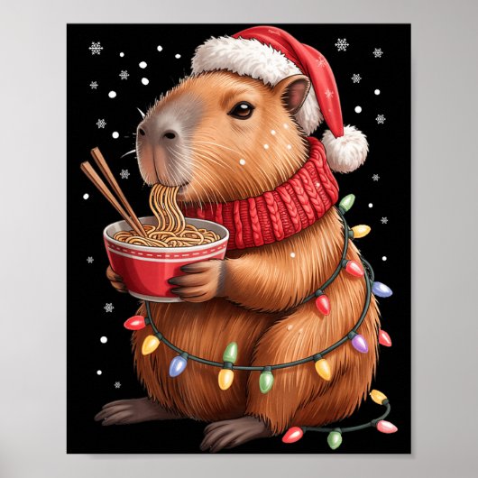 Cute Christmas Capybara With Ramen Bowl Holiday Te ポスター (正面)