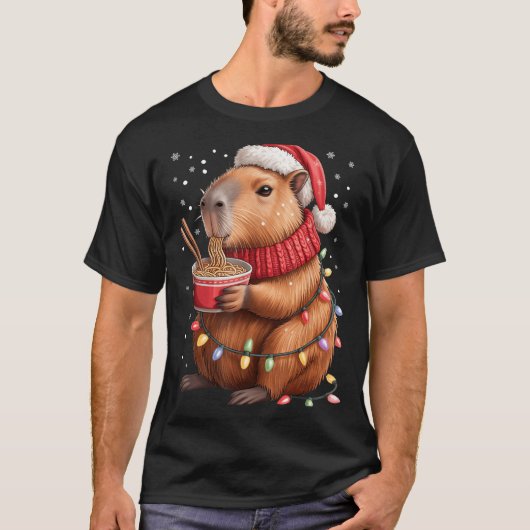 Cute Christmas Capybara With Ramen Bowl Holiday Te Tシャツ (正面)