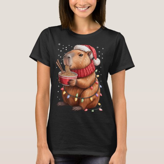 Cute Christmas Capybara With Ramen Bowl Holiday Te Tシャツ (正面)