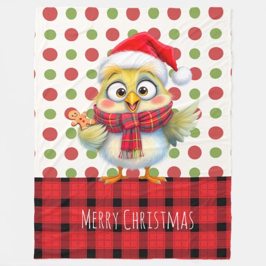 Cute Christmas Cartoon chick. customizable フリースブランケット (正面)