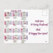 Cute Christmas Cat Calendar 2025 Personalized シーズンポストカード (裏面)