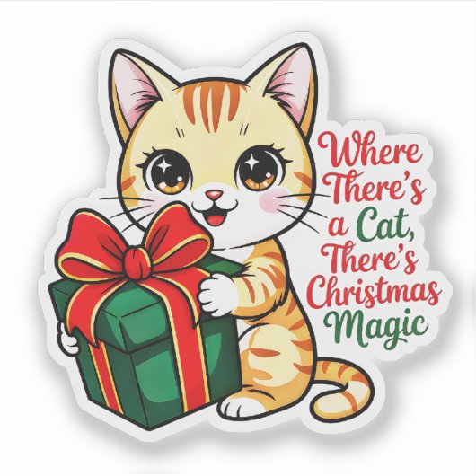 Cute Christmas Cat Holiday Decal for Cat Lover シール (正面)
