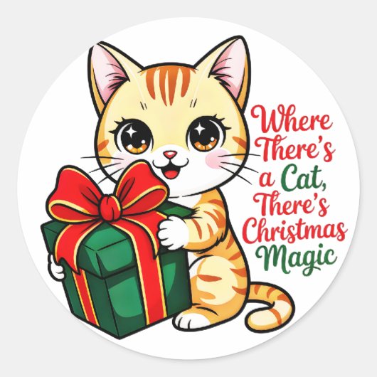 Cute Christmas Cat Holiday Decal for Cat Lover ラウンドシール (正面)