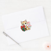 Cute Christmas Cat Holiday Decal for Cat Lover ラウンドシール (封筒)