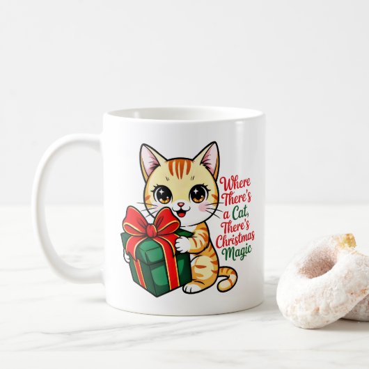  Cute Christmas Cat Holiday Gift for Cat Lovers コーヒーマグカップ (ドーナツ)
