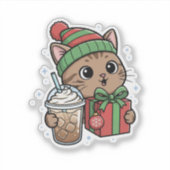 Cute Christmas Cat Iced Coffee Custom Vinyl Sticke シール (正面)