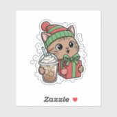 Cute Christmas Cat Iced Coffee Custom Vinyl Sticke シール (シート)