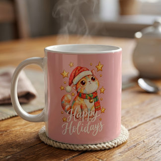 Cute Christmas Cat Illustration with Festive Charm コーヒーマグカップ