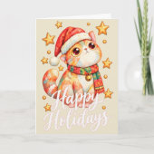 Cute Christmas Cat Illustration with Festive Charm サンキューカード (正面)