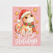 Cute Christmas Cat Illustration with Festive Charm サンキューカード (正面)