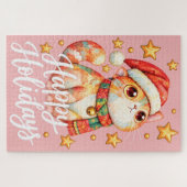 Cute Christmas Cat Illustration with Festive Charm ジグソーパズル (横)
