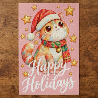 Cute Christmas Cat Illustration with Festive Charm ジグソーパズル