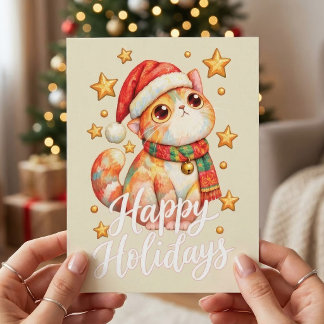 Cute Christmas Cat Illustration with Festive Charm ポストカード
