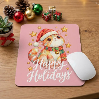 Cute Christmas Cat Illustration with Festive Charm マウスパッド