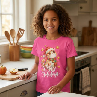 Cute Christmas Cat Illustration with Festive Charm Tシャツ