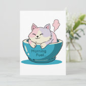 Cute Christmas Cat in Mug Morning Fuel Invitation 招待状 (スタンド正面)