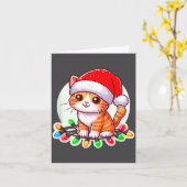 Cute Christmas Cat In Santa Hat  カード (黄色い花)