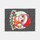 Cute Christmas Cat In Santa Hat  フリースブランケット (正面(横))