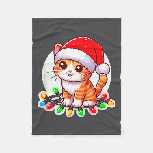 Cute Christmas Cat In Santa Hat  フリースブランケット (正面)