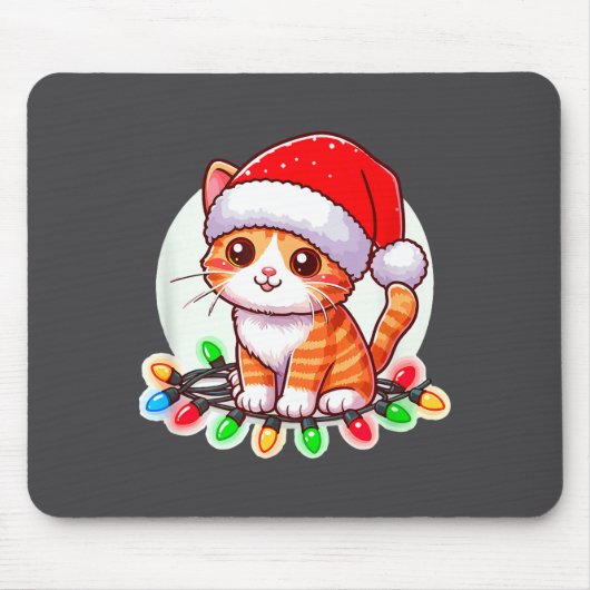 Cute Christmas Cat In Santa Hat  マウスパッド (正面)