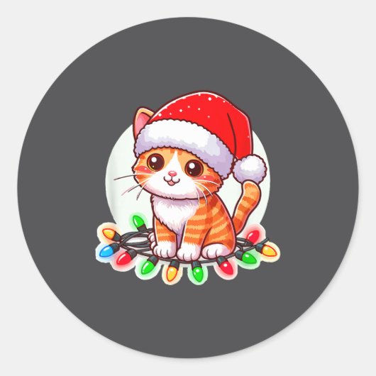 Cute Christmas Cat In Santa Hat  ラウンドシール (正面)