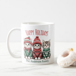 Cute Christmas Cat Mug | Custom Family Name コーヒーマグカップ