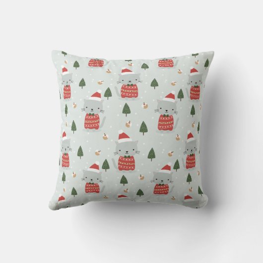 Cute Christmas Cat Pattern – Festive Holiday  クッション (裏面)