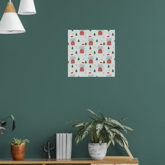 Cute Christmas Cat Pattern – Festive Holiday  ポスター (リビング1)