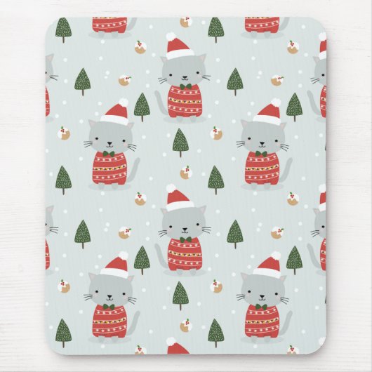 Cute Christmas Cat Pattern – Festive Holiday  マウスパッド (正面)