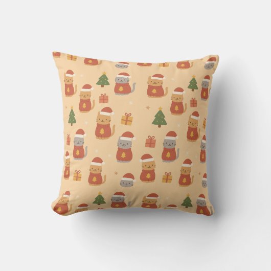 Cute Christmas Cat Pattern – Kawaii Festive Cats & クッション (正面)