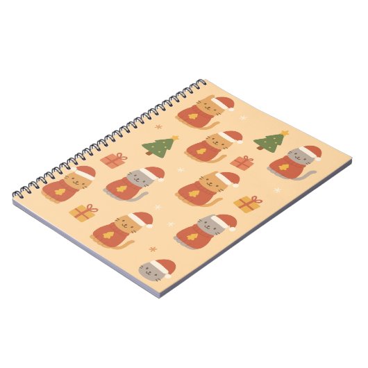 Cute Christmas Cat Pattern – Kawaii Festive Cats & ノートブック (左側)