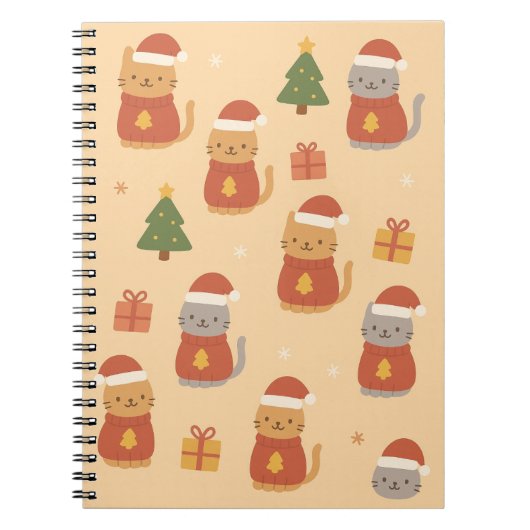 Cute Christmas Cat Pattern – Kawaii Festive Cats & ノートブック (正面)