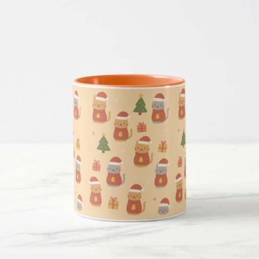 Cute Christmas Cat Pattern – Kawaii Festive Cats & マグカップ (中央)