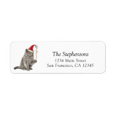 Cute Christmas Cat Santa Hat Return Address  ラベル (正面)