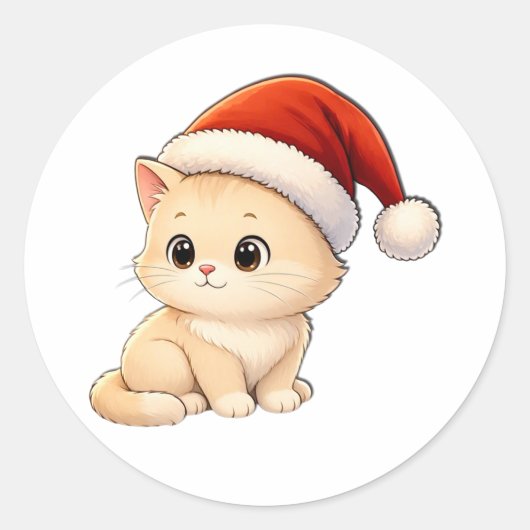 Cute Christmas Cat Sticker ラウンドシール (正面)