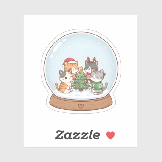 Cute Christmas Cat Sticker, Snow Globe Cat シール (シート)