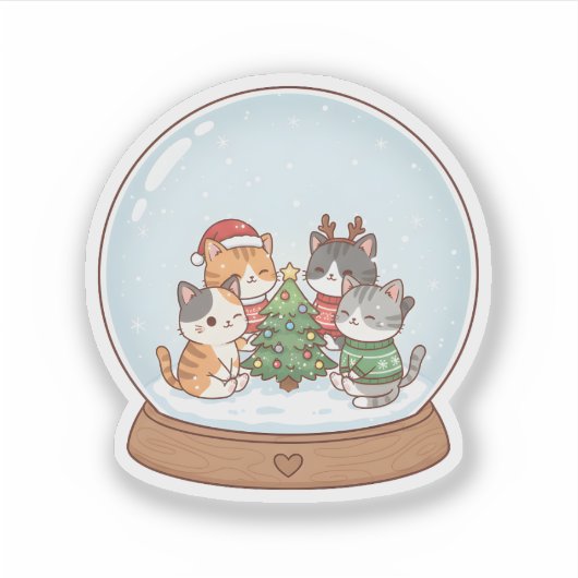 Cute Christmas Cat Sticker, Snow Globe Cat シール (正面)