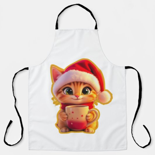**Cute Christmas Cat with Santa Hat – Funny Holida エプロン (正面)