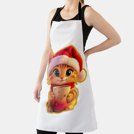 **Cute Christmas Cat with Santa Hat – Funny Holida エプロン (インサイチュ)