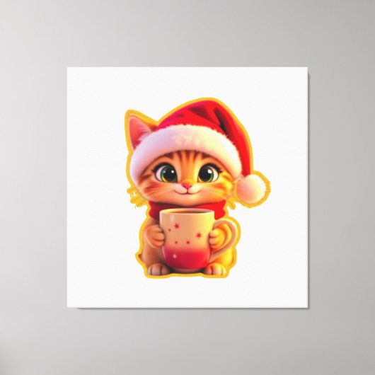 **Cute Christmas Cat with Santa Hat – Funny Holida キャンバスプリント (正面)