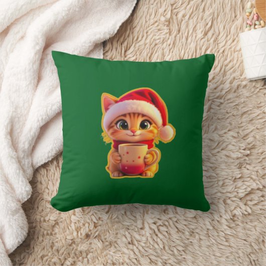 **Cute Christmas Cat with Santa Hat – Funny Holida クッション (ブランケット)