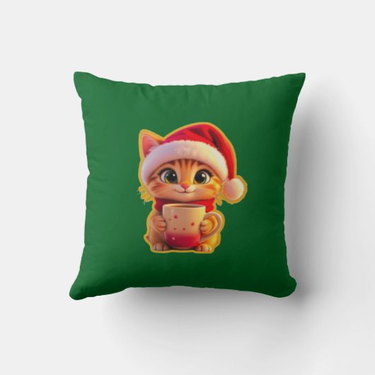 **Cute Christmas Cat with Santa Hat – Funny Holida クッション (裏面)