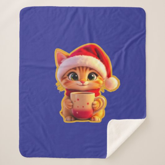 **Cute Christmas Cat with Santa Hat – Funny Holida シェルパブランケット (正面)
