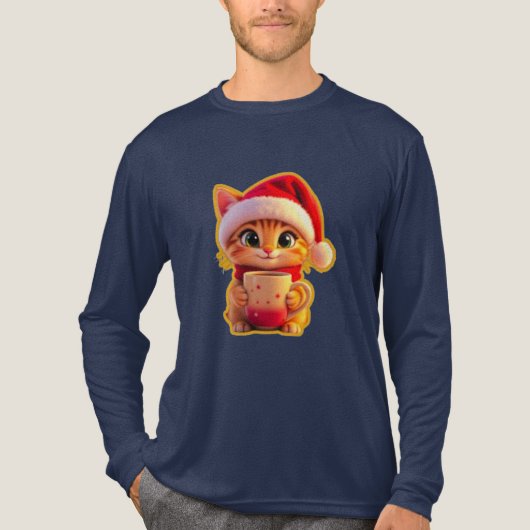 **Cute Christmas Cat with Santa Hat – Funny Holida トライブレンドＴシャツ (正面)