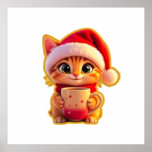 **Cute Christmas Cat with Santa Hat – Funny Holida ポスター (正面)