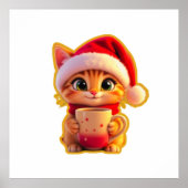 **Cute Christmas Cat with Santa Hat – Funny Holida ポスター (正面)