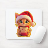 **Cute Christmas Cat with Santa Hat – Funny Holida マウスパッド (マウス)