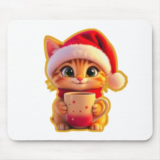 **Cute Christmas Cat with Santa Hat – Funny Holida マウスパッド (正面)