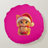 **Cute Christmas Cat with Santa Hat – Funny Holida ラウンドクッション (裏面)